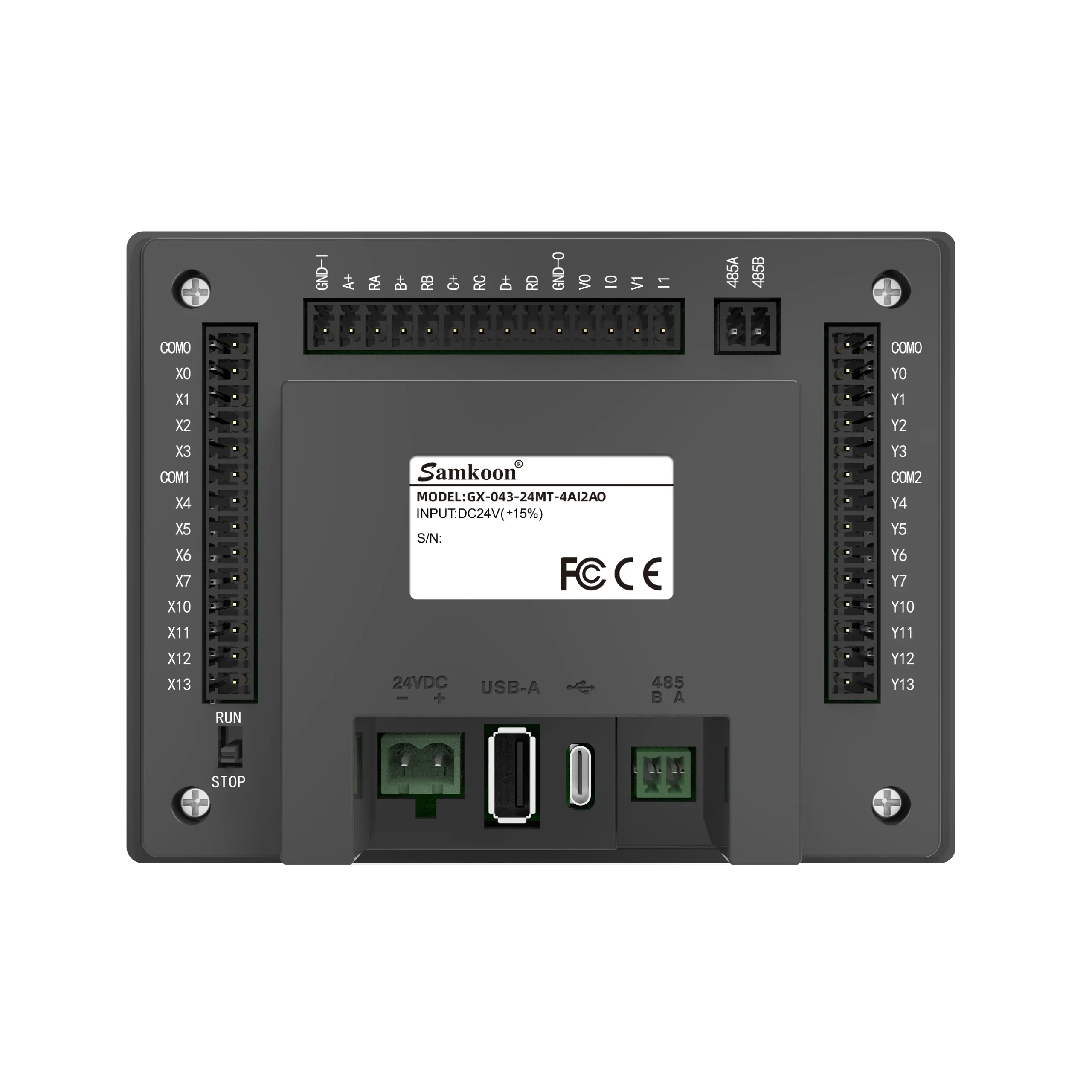 Samkoon GX-043-24MT-4AI2AO 4.3" HMI+PLC All-in-One - Rear Panel