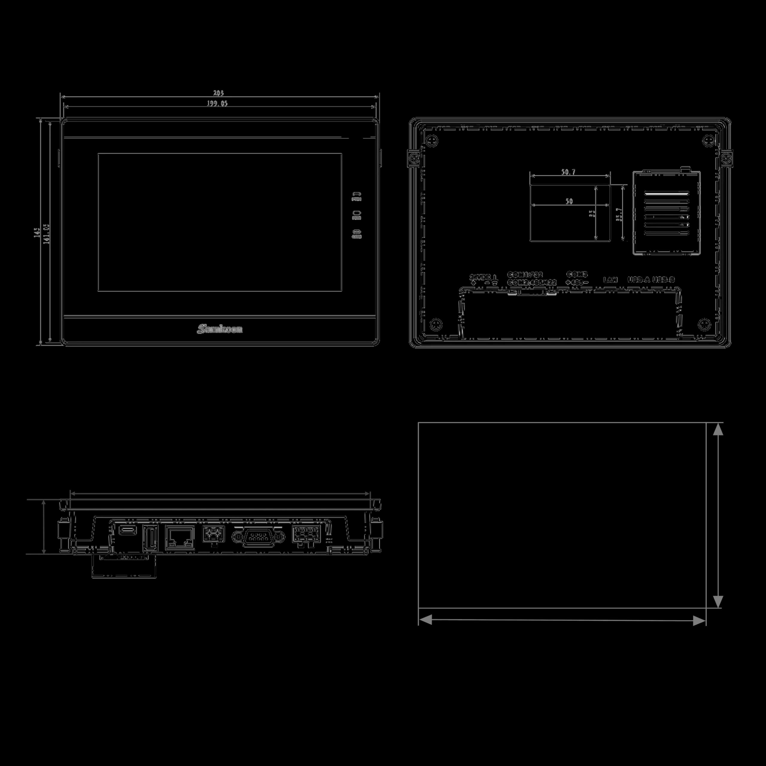 Samkoon SK-070QS-G 7" HMI Touchscreen - Bottom Panel